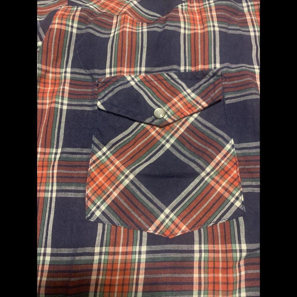 Vtg C Hart Button Up Shirt Big Men 1XL Blue Red Plaid Pearl Snap Western Cowboy - Picture 3 of 9